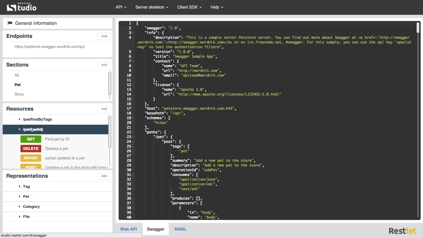 L'iDE gratuit Restlet Studio pour générer automatiquement des implémentations d'API