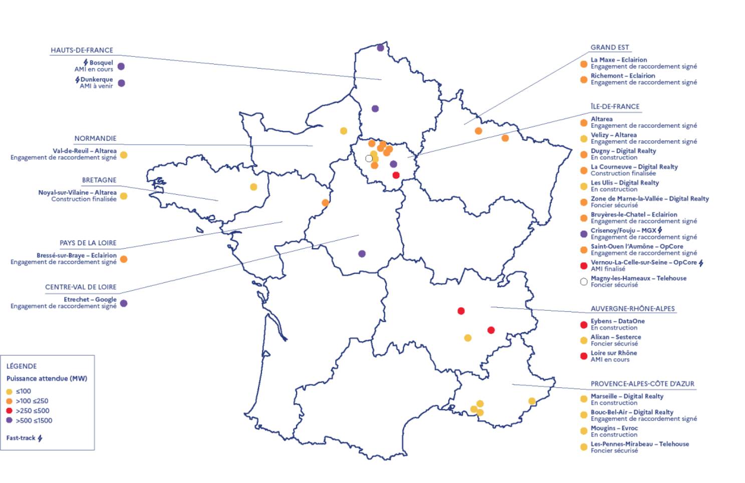 Carte datacenters IA France