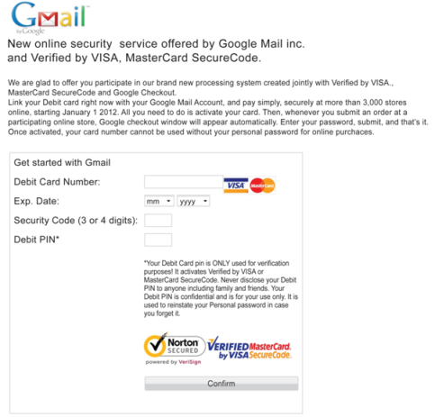 Page Gmail utilise par Zeus