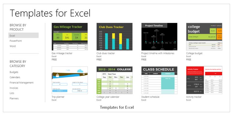 Templates pour Excel sur Office Online