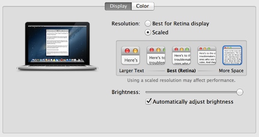 Options de résolution du MacBook Pro Retina