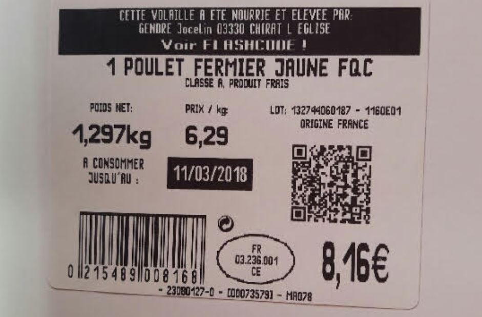 QR Code Carrefour blockchain poulets d'Auvergne