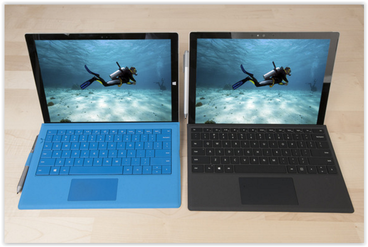 Les Surface Pro 4 et 3 côte à côte